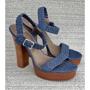 PAIGE Denim Ankle Strap Platform Blue Sandals Women's Size 9 US